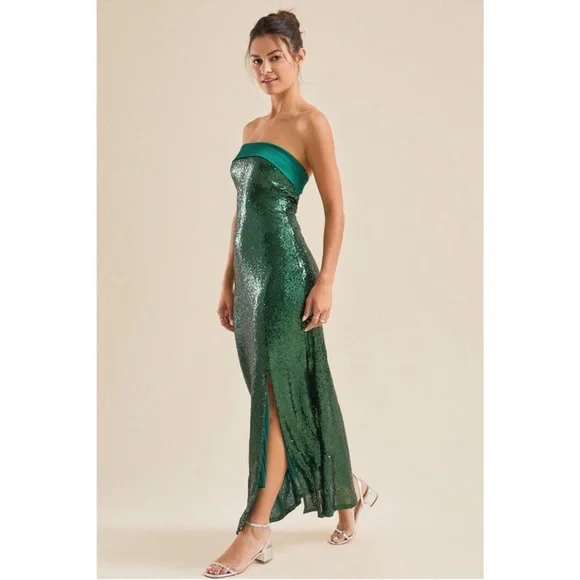 Alter’d State Sequin Strapless Gown. Green. Size Medium. NWOT. - Picture 1 of 8